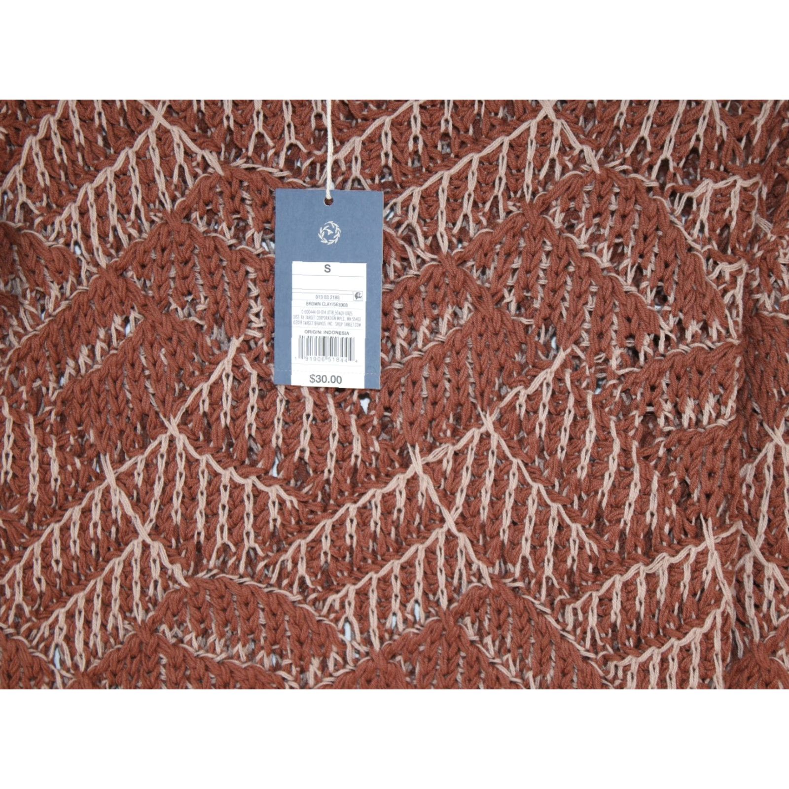 Vintage Universal Thread Women's Open Knit Sweater Brown Small Puff Sleeve Round Neck Geometric Lightweight Fall Casual Women's Size S / US 4 / IT 40 - 2 Thumbnail