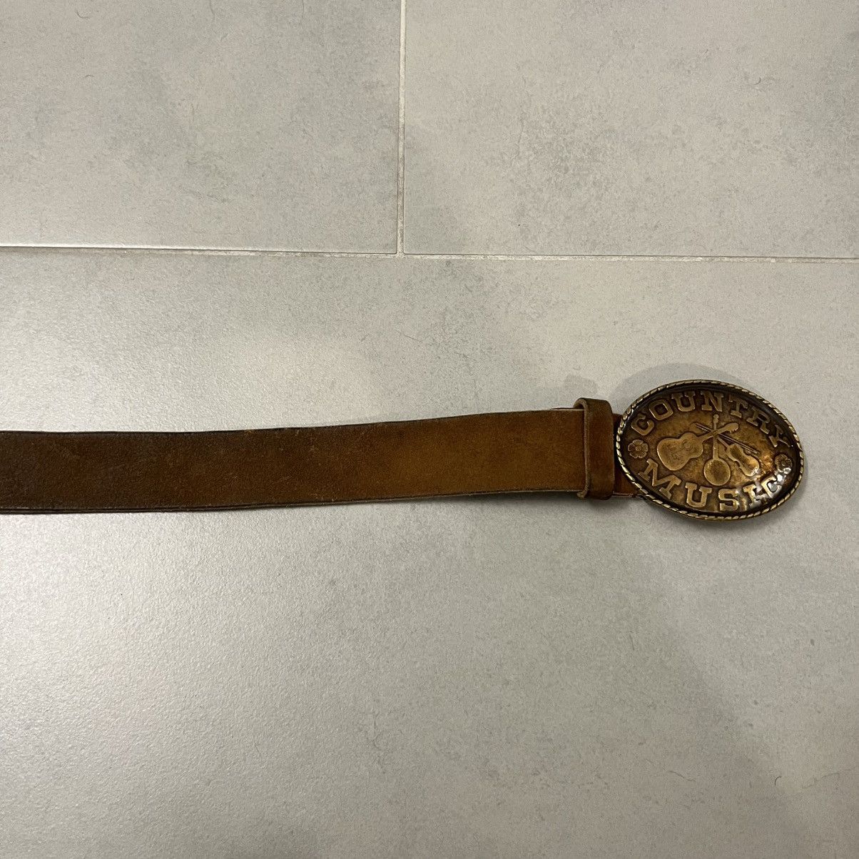 Vintage Vintage Country Music Brass Leather and Suede Belt Size 38 - 6 Thumbnail