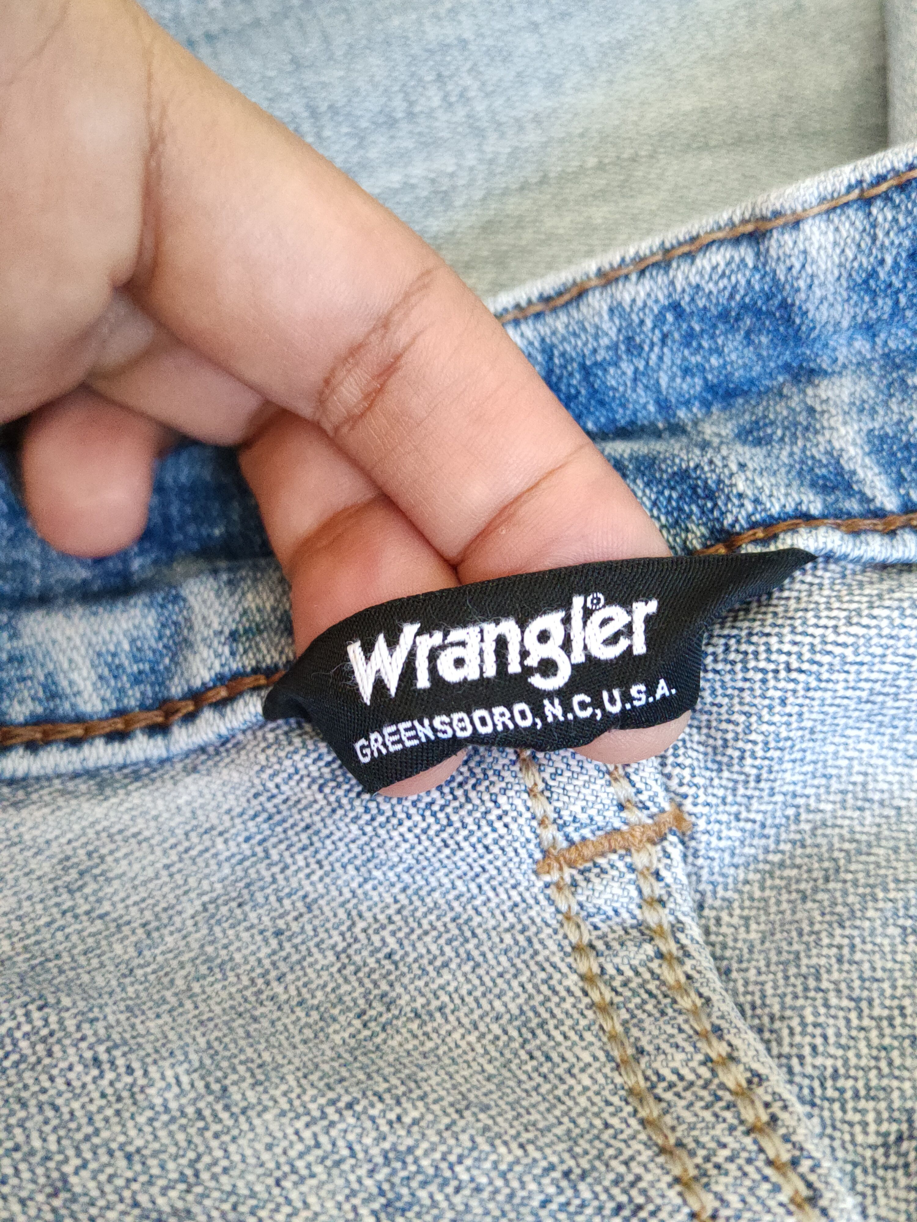 Japanese Brand Wrangler Blue Faded Distressed Ripped Jeans #S1703 Size US 31 - 17 Thumbnail