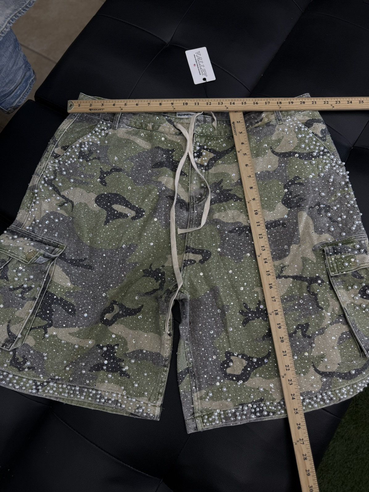 Vale Valley Rhinestone Crystal Shorts Denim Green Camo Size 38 Size US 38 / EU 54 - 7 Thumbnail