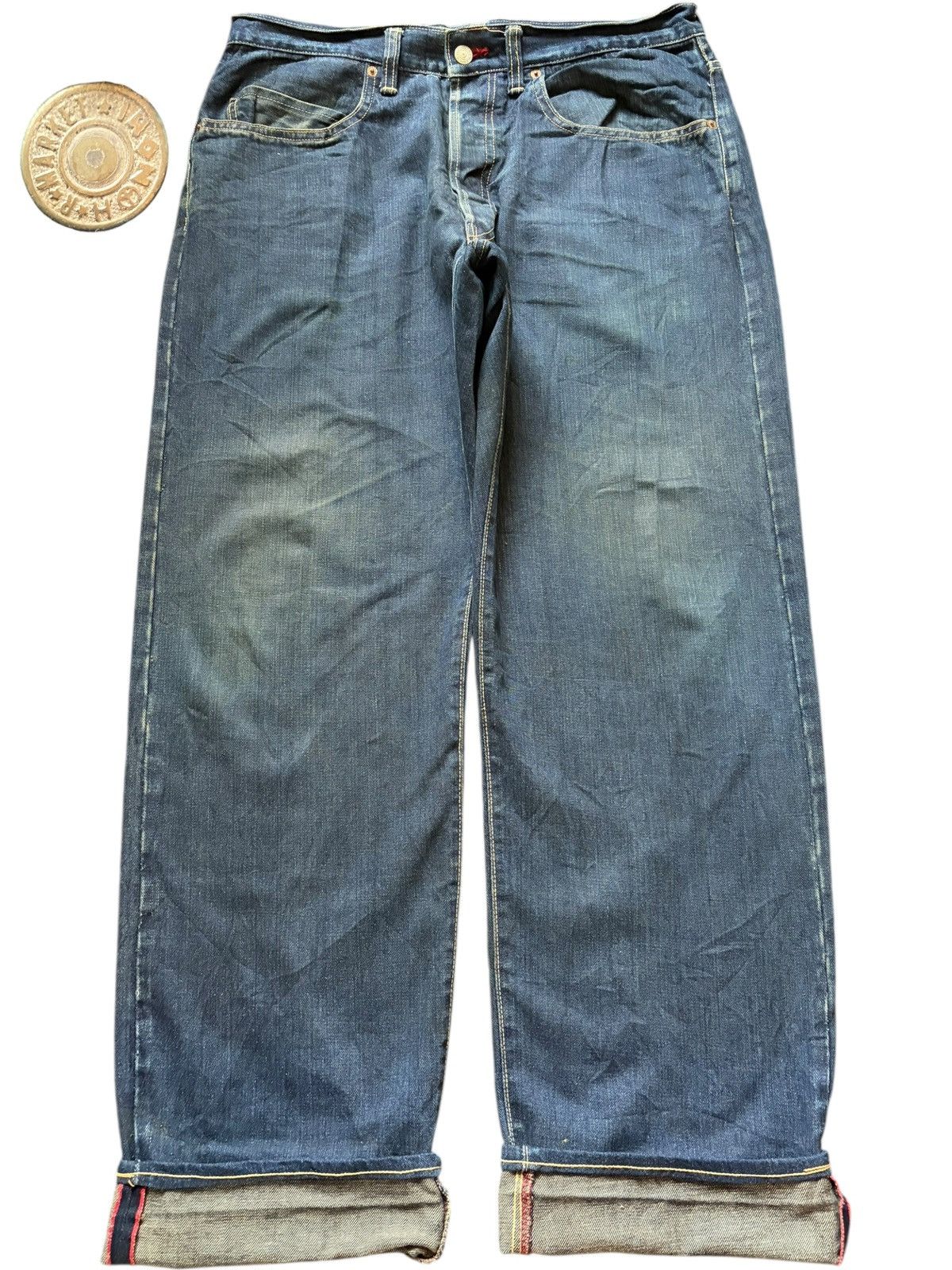 HOLLYWOOD RANCH MARKET Vintage HR Market Selvedge Blue Wash Loose Jeans Size US 35 - 1 Thumbnail