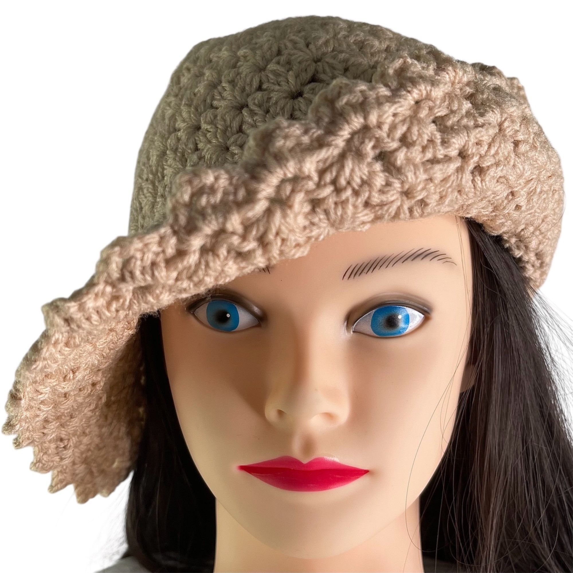 Handmade Crochet Cloche Bucket Hat Retro Style Tan / Beige Handmade A Size ONE SIZE - 1 Thumbnail