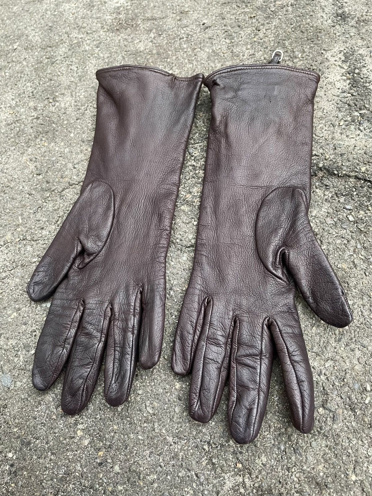 Genuine Leather × Prada Prada Brown Chokolate Leather Zip Gloves Made in Italy 6.5 Size ONE SIZE - 6 Thumbnail
