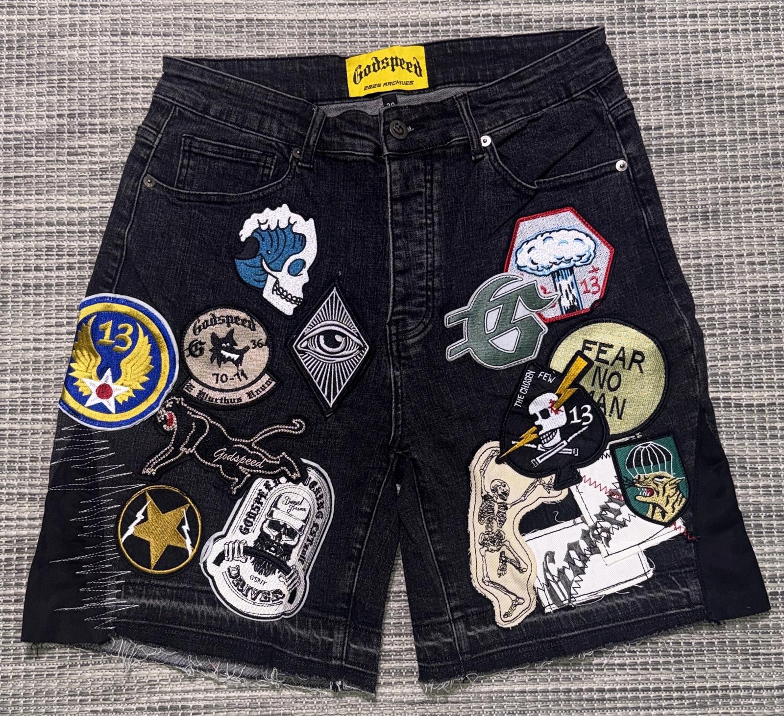 Godspeed Godspeed Black Patchwork V2 Denim Men's Shorts Size US 30 / EU 46 - 1 Thumbnail