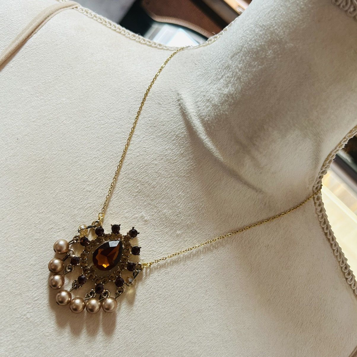 Handmade Handcrafted repurpose brown topaz glass stone necklace Size ONE SIZE - 1 Thumbnail