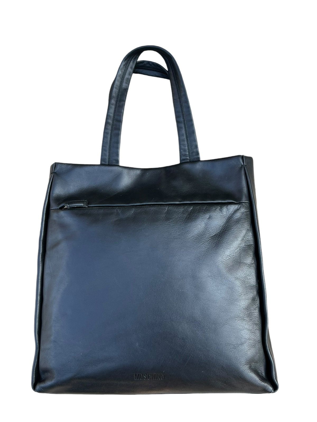 Leather × Moschino Vintage MOSCHINO Patina Black Leather Tote Bag Size ONE SIZE - 6 Thumbnail
