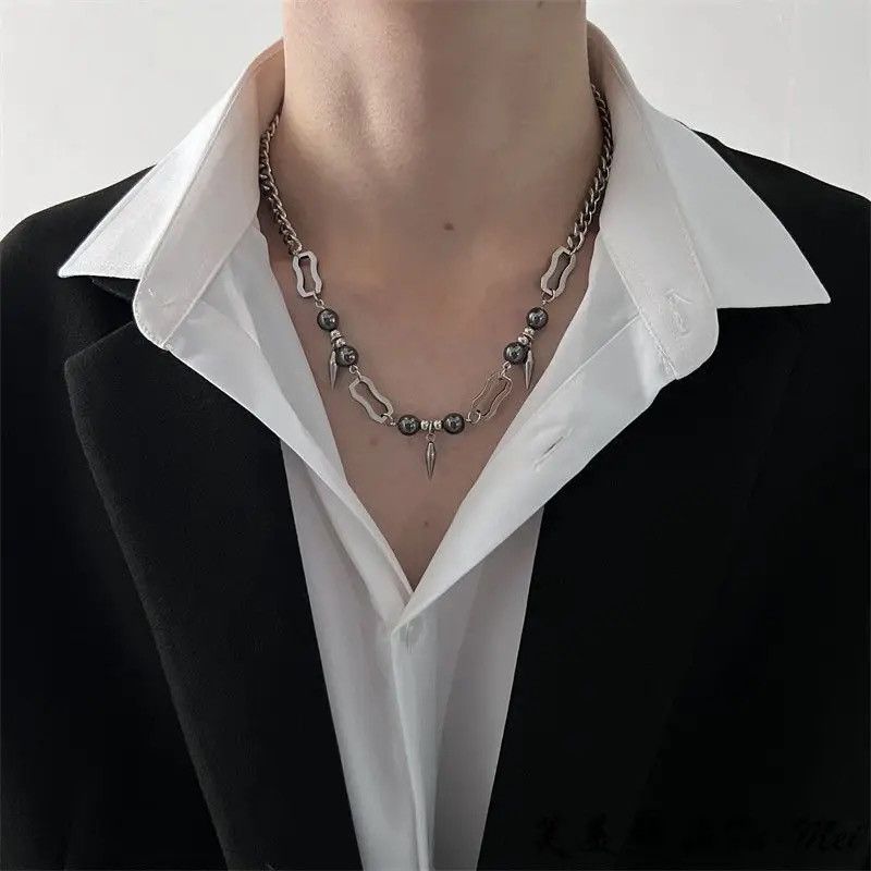 Jewelry × Vintage Titanium Steel Rivets Cuban Chain Stitching Necklace Size ONE SIZE - 5 Thumbnail