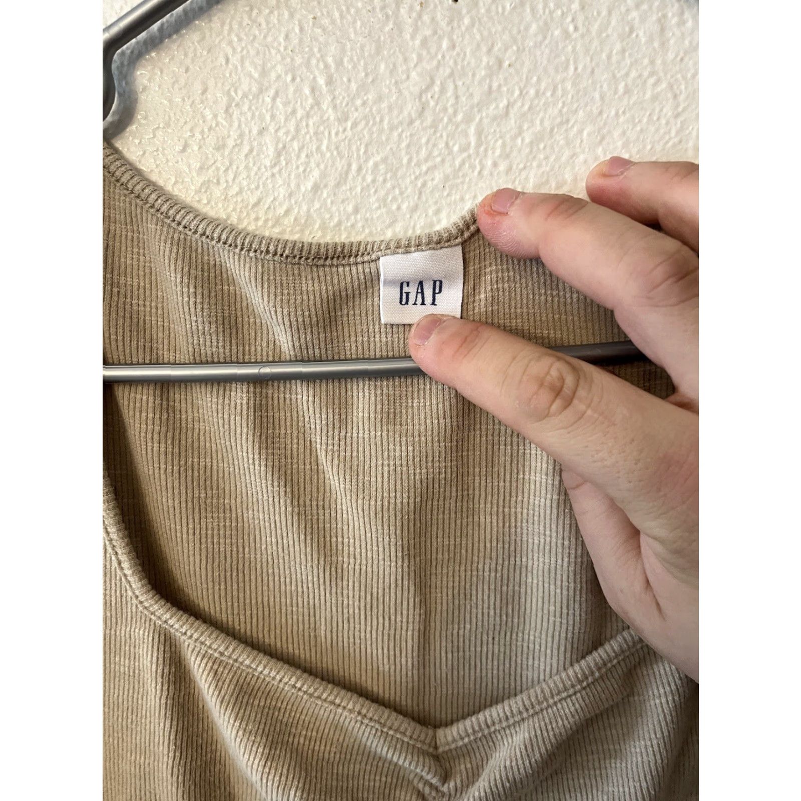 Gap Gap Shirt Women’s Beige Square Neck Short Sleeve Ribbed Knit T Sz Large Size L / US 10 / IT 46 - 2 Thumbnail