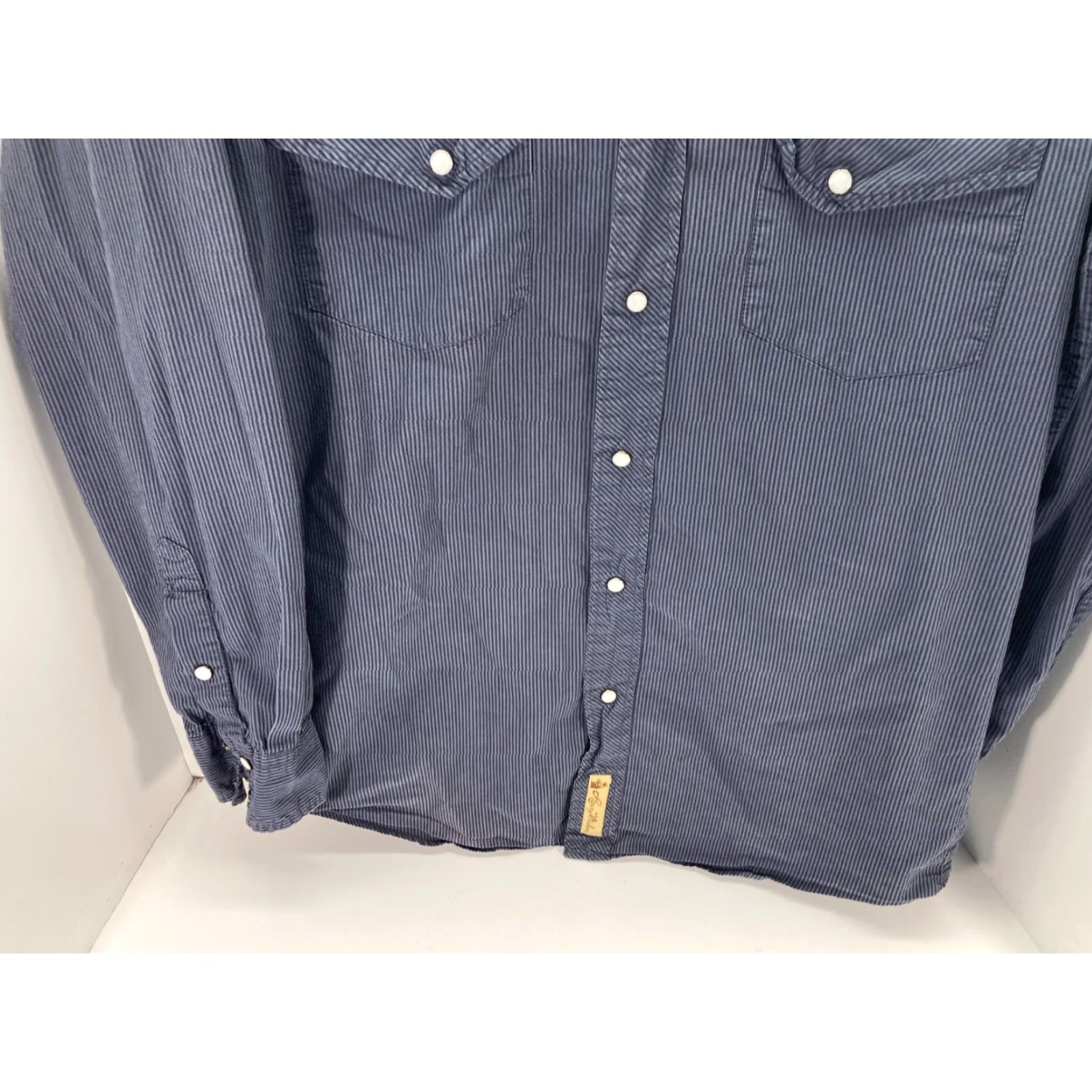 Vintage Larry Mahan Snap Front Shirt Mens M Blue Striped Long Sleeve Pockets Logo Cowboy Shirt Size US M / EU 48-50 / 2 - 4 Thumbnail