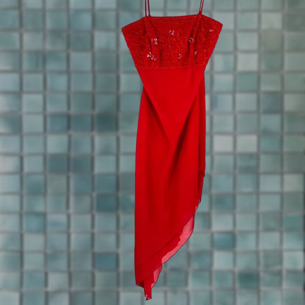 Vintage a fortiori Womens Asymmetric Slip Sequin Red Dress Size 13/14 Size XL / US 12-14 / IT 48-50 - 1 Thumbnail