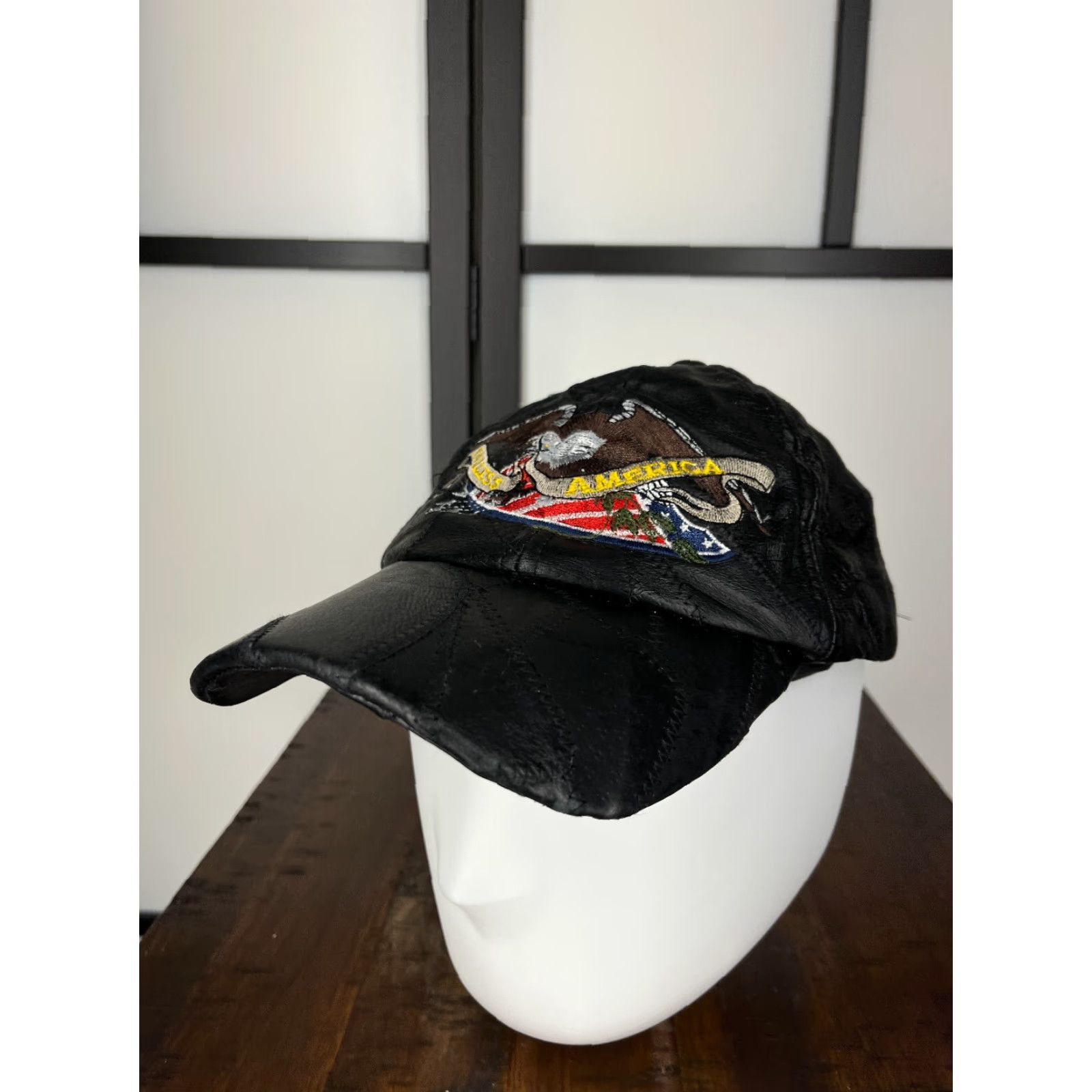 Vintage VINTAGE God Bless America Hat Cap Strap Back Adult One Size Black Leather 70s USA 80s 90s Classic Baseball Cap Mens Size ONE SIZE - 4 Thumbnail