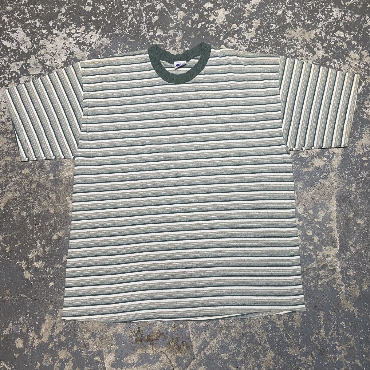 Vintage Vintage Fun Tees Green White Striped 80s Tshirt Size US L / EU 52-54 / 3 - 1 Thumbnail