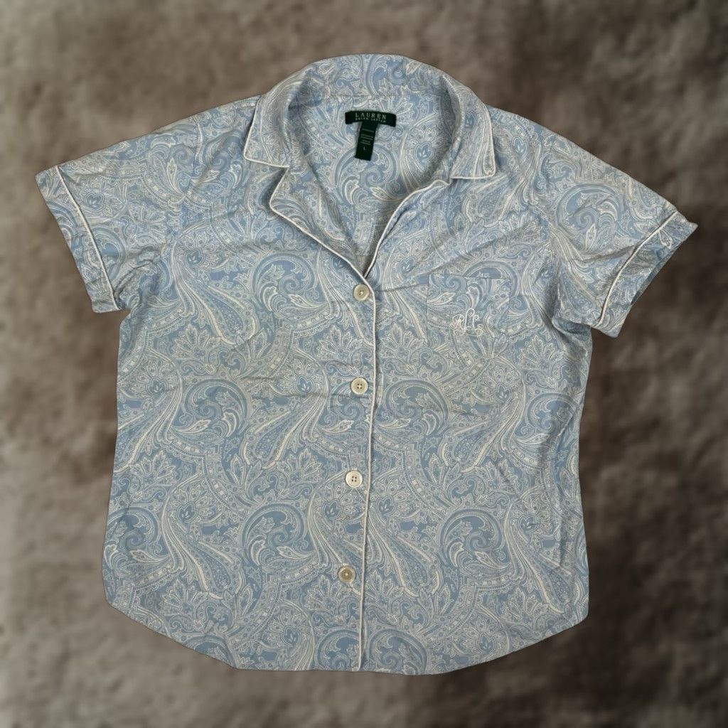 Ralph Lauren Lauren Ralph Lauren Pajama Shirt Collar Button Shirt Women L Blue Paisley Size L / US 10 / IT 46 - 1 Thumbnail