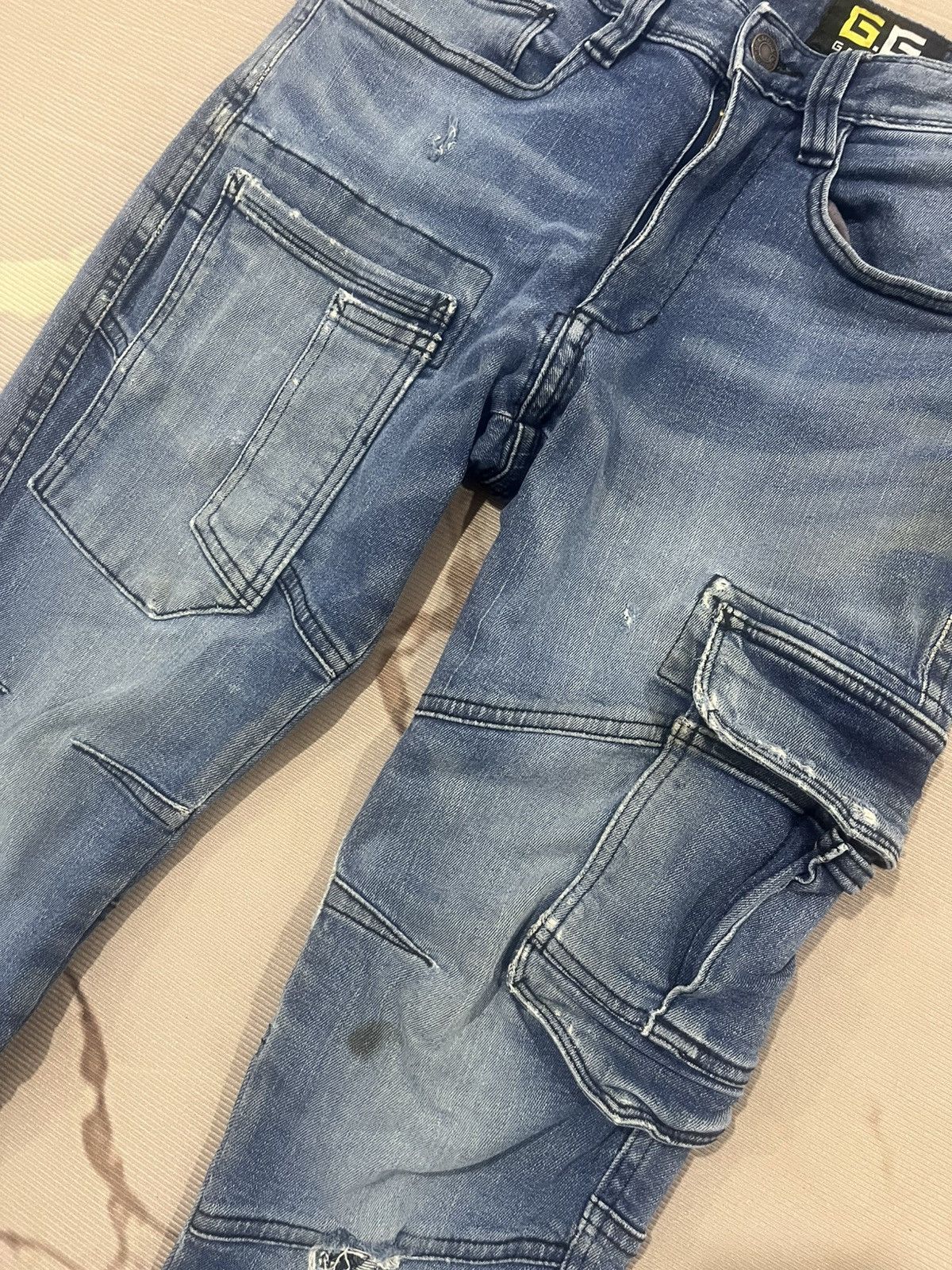 Japanese Brand G.Ground Cargo Denim Jeans Distressed Repair Streetwear Size US 28 / EU 44 - 4 Thumbnail