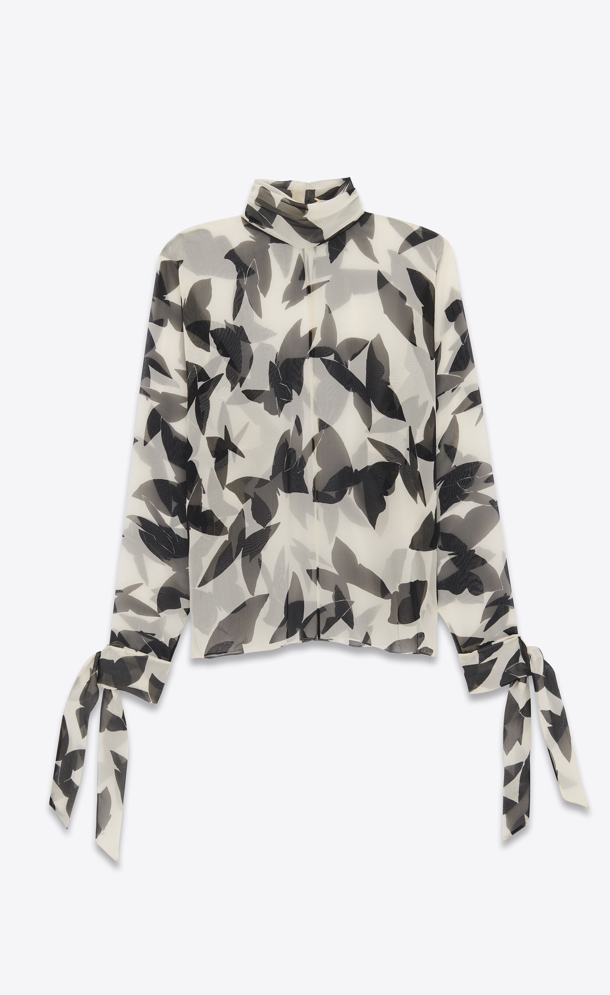 Saint Laurent Paris o1s1wg111124 Blouse in Butterfly Silk Muslin Black & White Size M / US 6-8 / IT 42-44 - 1 Thumbnail