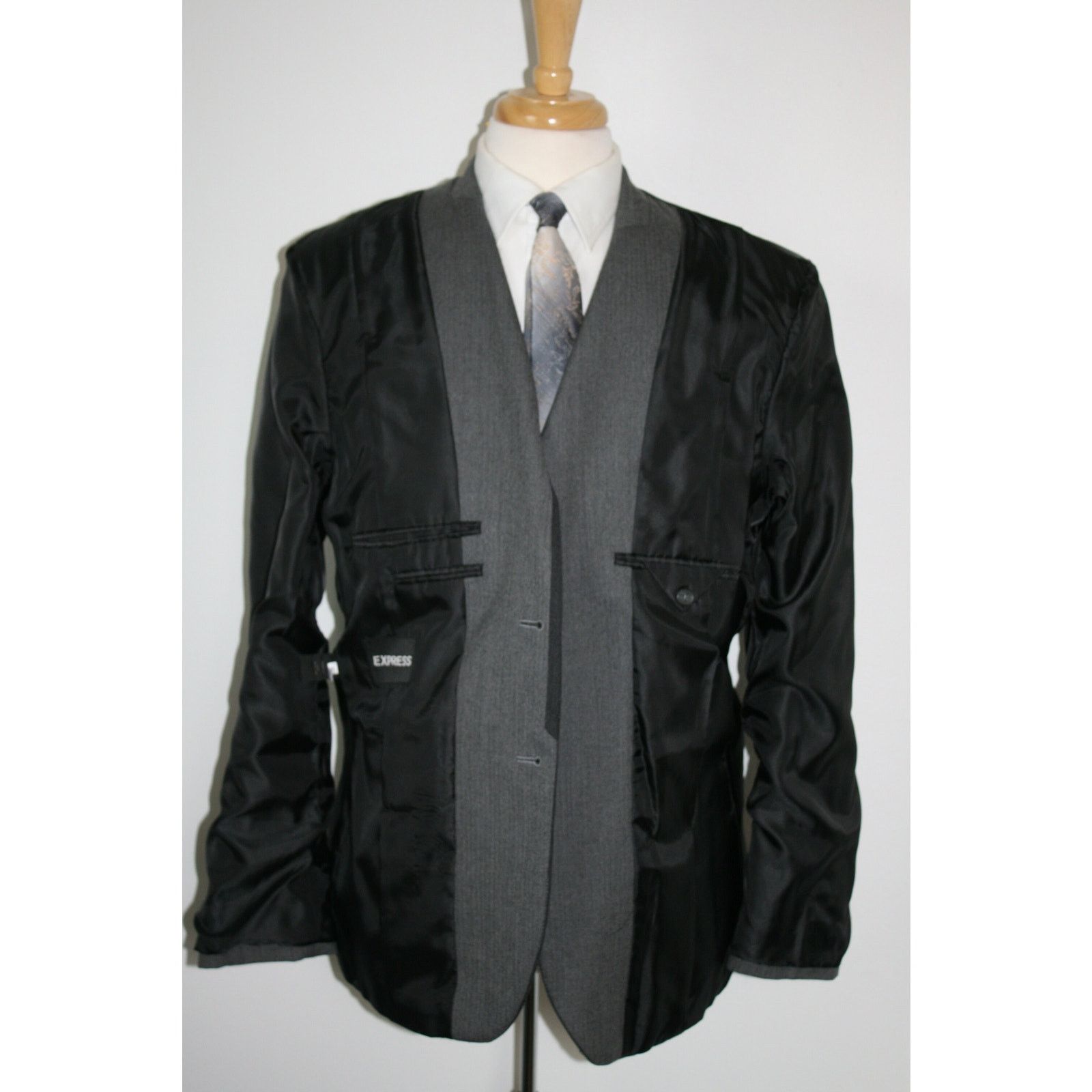 Express 42R Mens Express MOD Smoking Jacket Gray Wool Gentlemans Size 42R - 6 Thumbnail