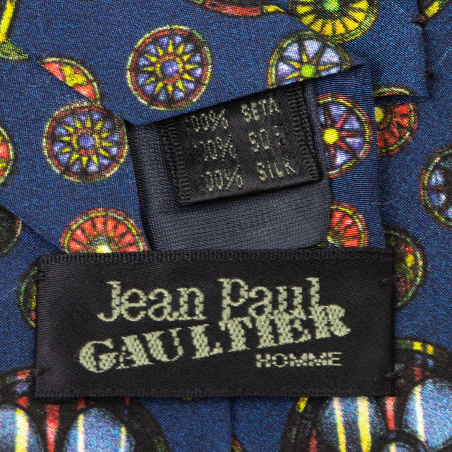 Jean Paul Gaultier Circle Print Silk Tie in Blue and Red Size ONE SIZE - 8 Thumbnail