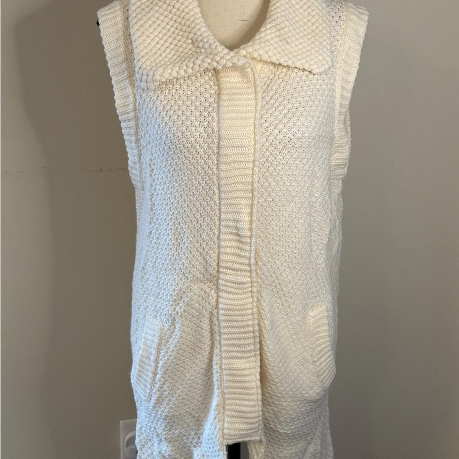 Other Apostrophe cream knit sleeveless cardigan sweater coat SZ LG Size L / US 10 / IT 46 - 2 Thumbnail