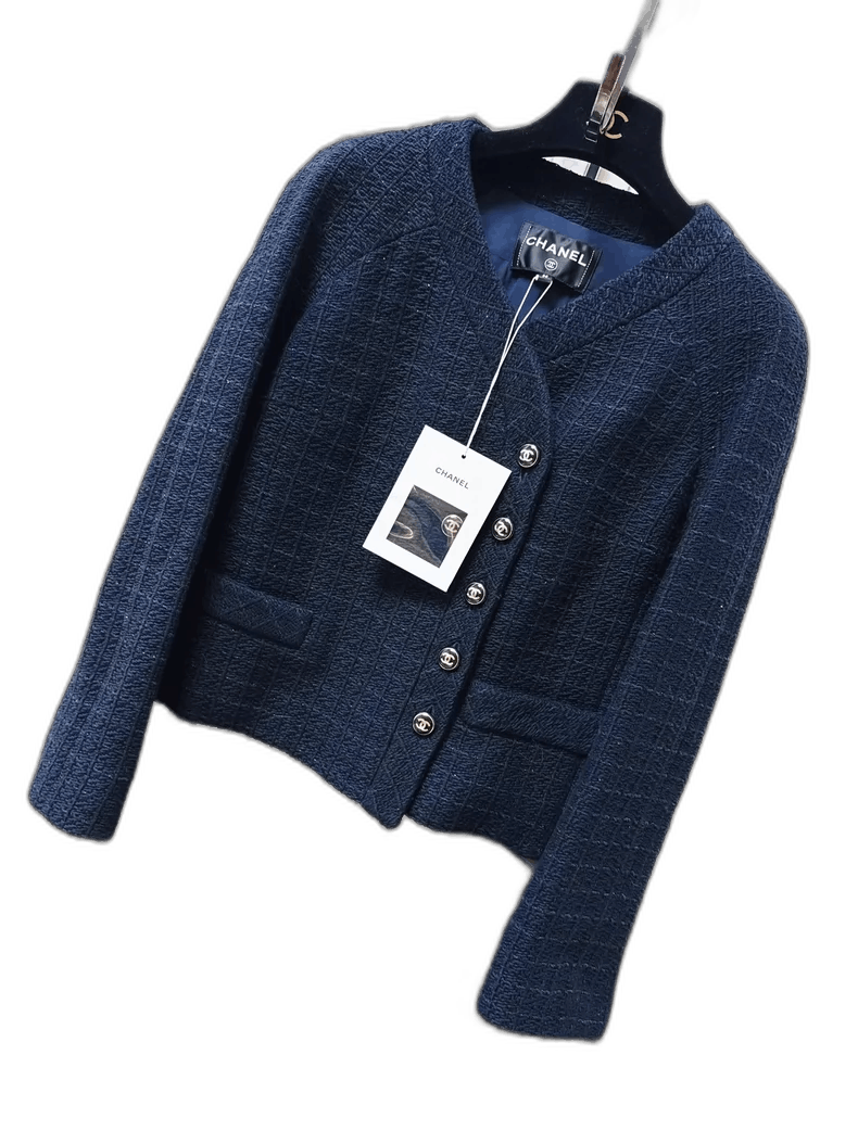 Chanel Chanel Blue Tweed Jacket with Two Pockets Size S / US 4 / IT 40 - 1 Thumbnail