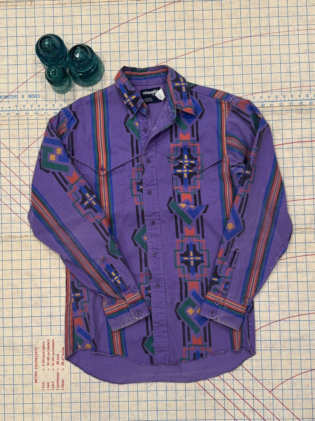 Wrangler Vintage Wrangler Brushpopper Purple Navajo Pattern Button Up Size US L / EU 52-54 / 3 - 3 Thumbnail