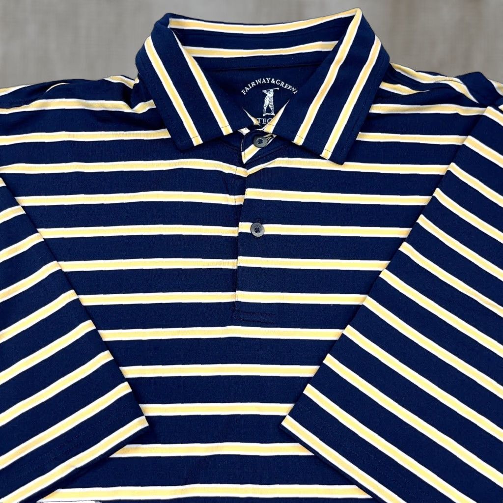 Vintage Fairway & Greene Shirt Men Large Blue Yellow Striped Performance Golf Tech Adult Size US L / EU 52-54 / 3 - 1 Thumbnail
