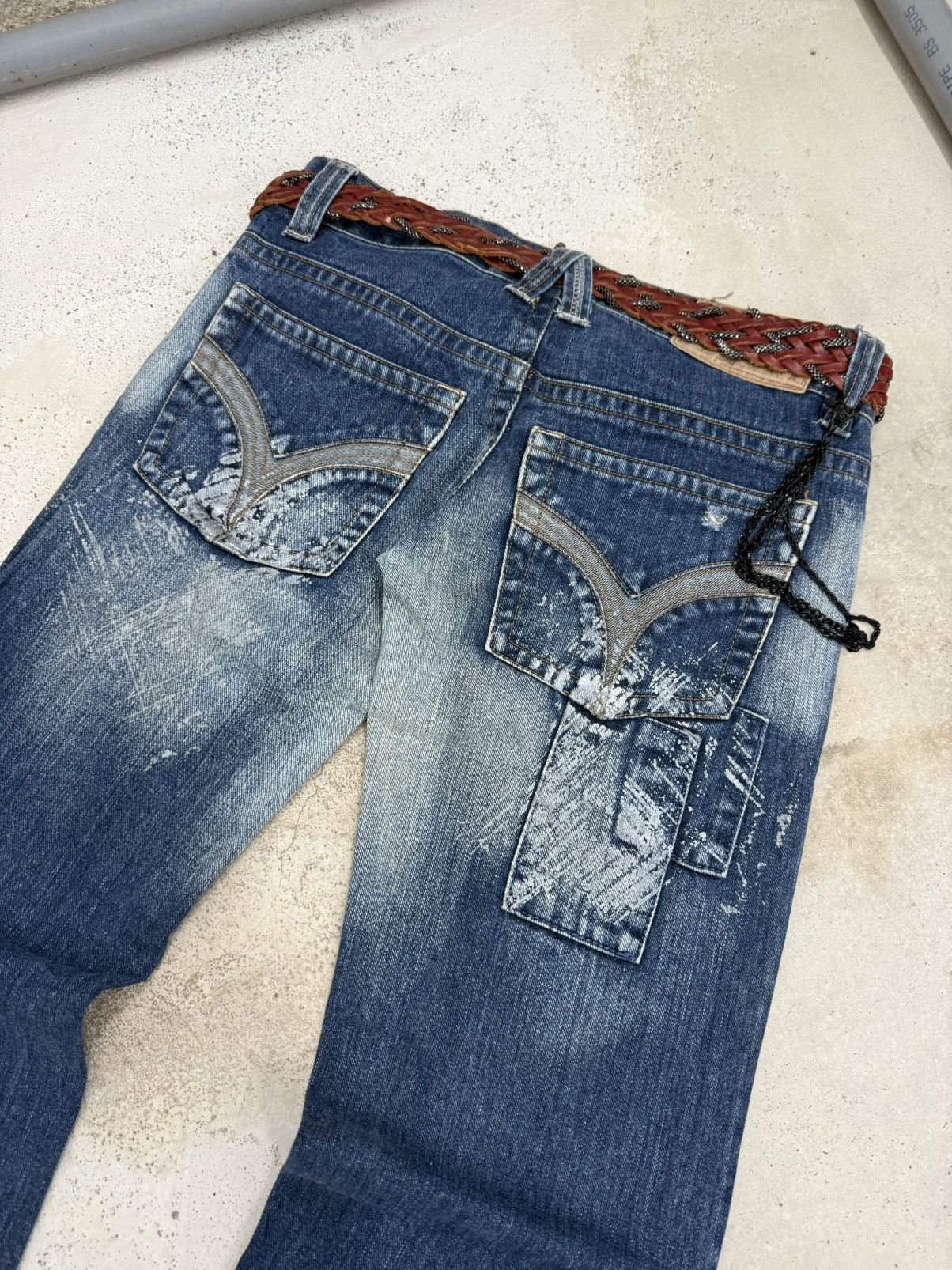5351 POUR LES HOMMES × Japanese Brand × Le Grande Bleu (L.G.B.) Skybomber Japan Patchwork Painter Low Rise Flared Jeans Size US 30 / EU 46 - 13 Thumbnail