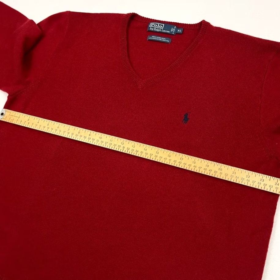 Polo Ralph Lauren Polo Ralph Lauren Sweater Mens XL V-Neck Lambs Wool Red Jumper Pullover Preppy Size US XL / EU 56 / 4 - 5 Thumbnail