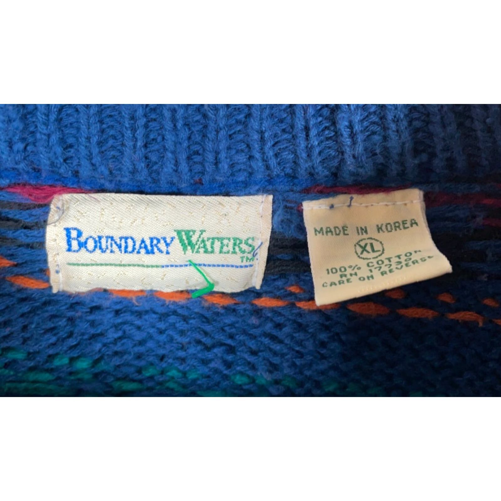 Vintage VINTAGE Boundary Waters 90s Fair Isle Pattern Sweater Women's XL Blue Chunky-Knit Crew Neck Pullover Size XL / US 12-14 / IT 48-50 - 3 Thumbnail