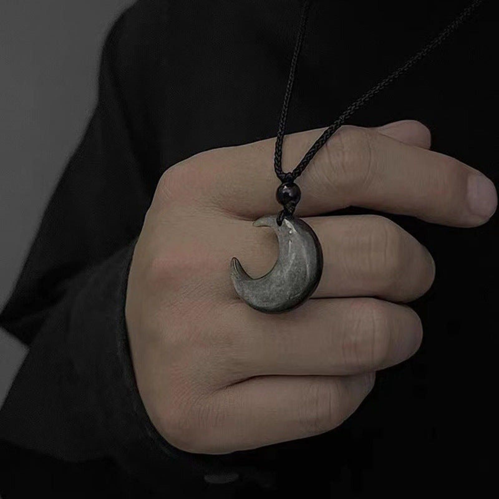 Jewelry Black Crescent Moon Pendant Necklace, Adjustable Cord Size ONE SIZE - 2 Thumbnail