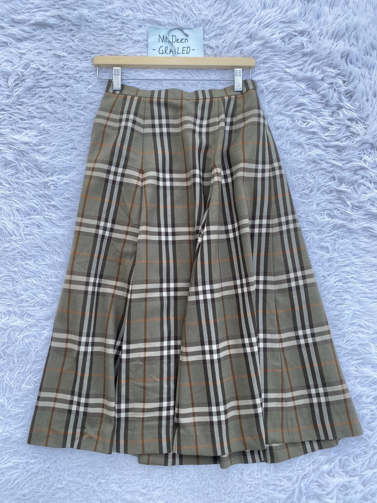 Rare Vintage Burberry Checkered Wool Midi Skirt