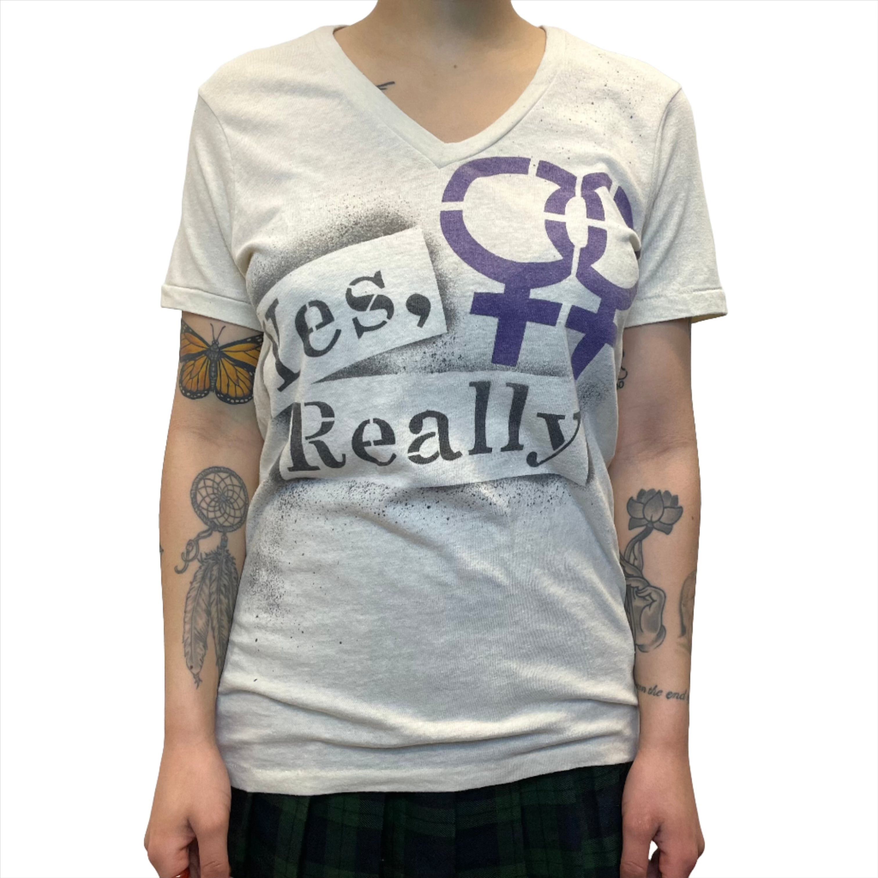 Native LGBT "Yes, Really" Rainbow Alternative Single Stitch Vintage Graphic V-Neck T-Shirt Size Small Size US S / EU 44-46 / 1 - 1 Thumbnail