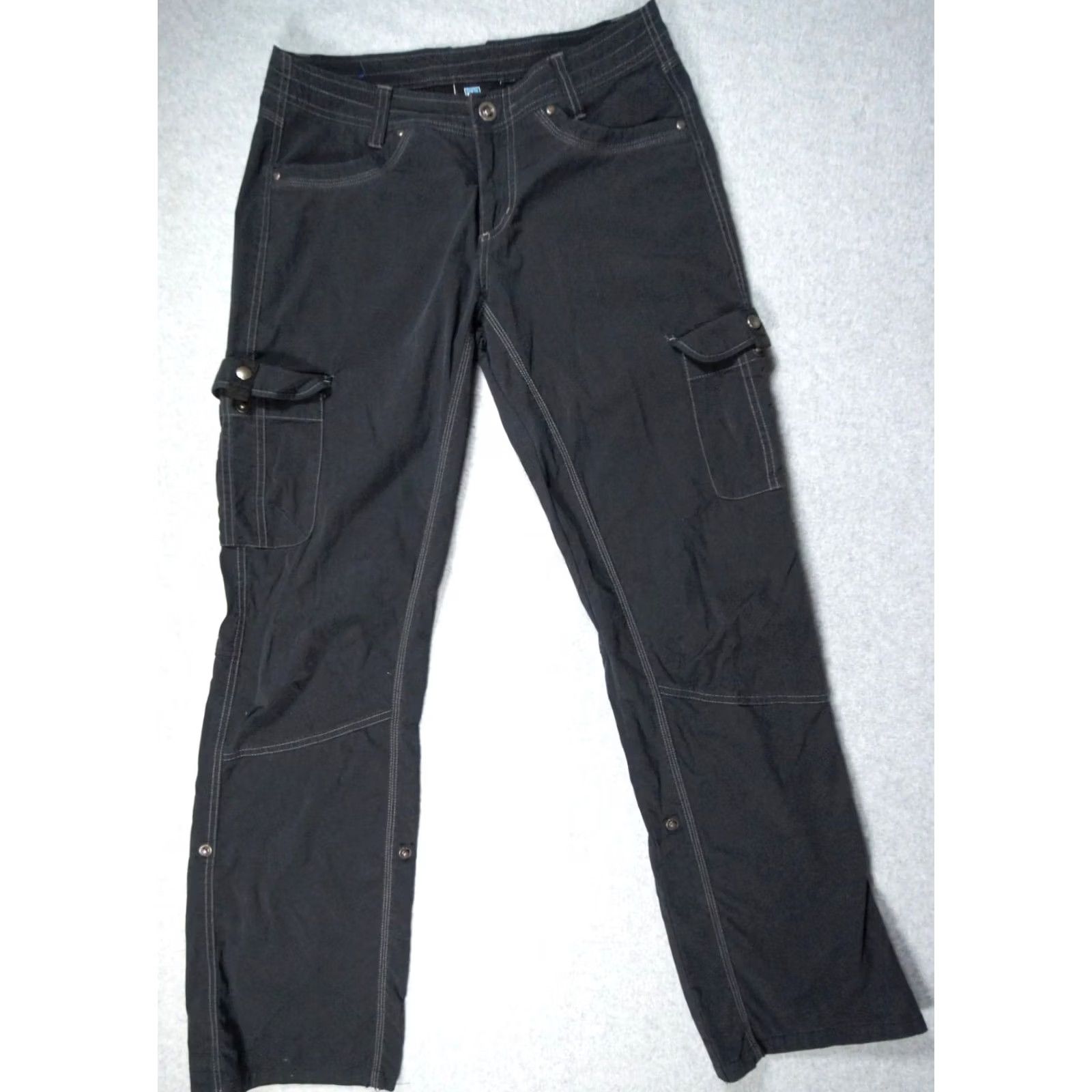 Vintage Kuhl Pants Womens 8 Black Cargo Pockets Stretch Roll Up Leg Vintage Patina Dye Pants Size 30" / US 8 / IT 44 - 2 Thumbnail