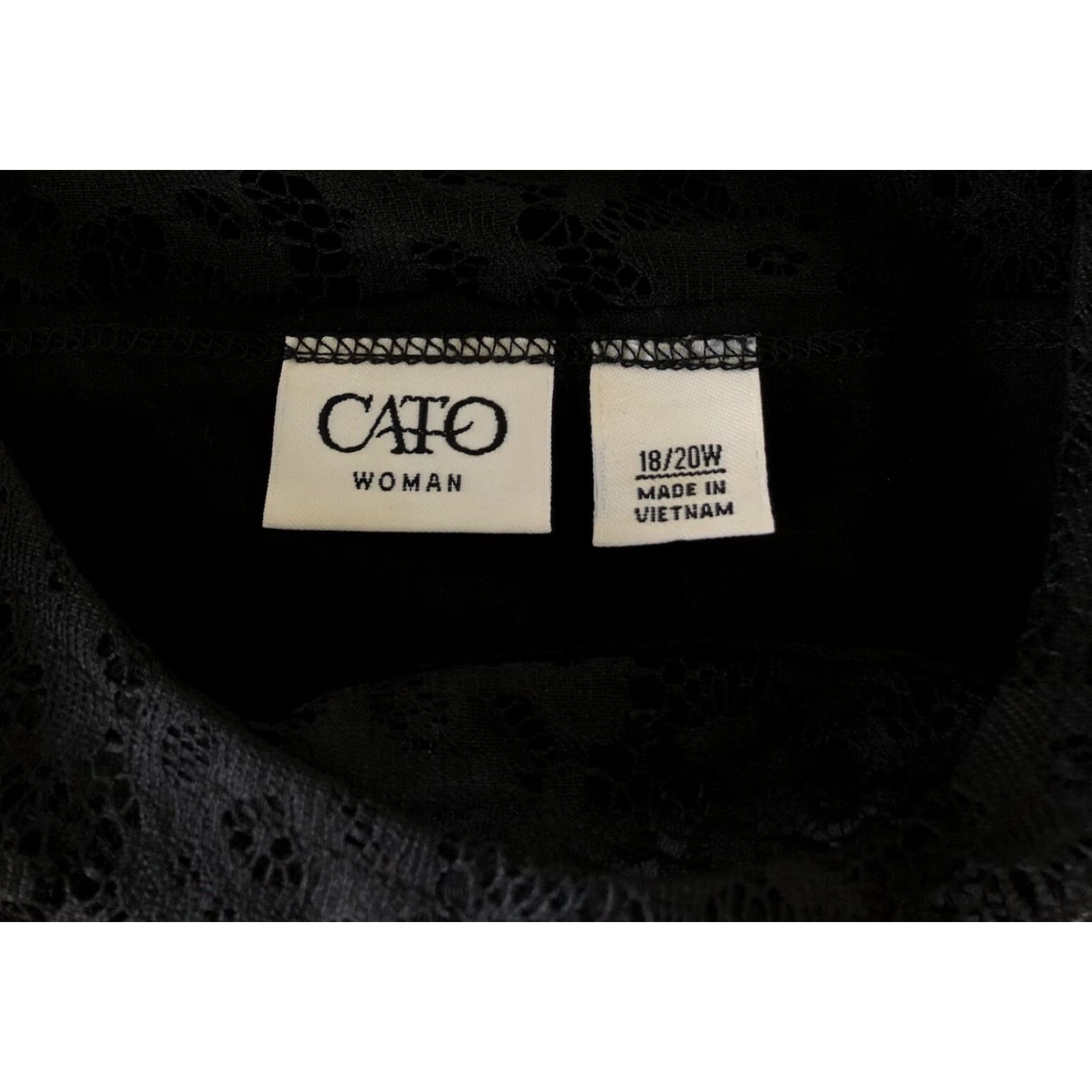 Vintage Cato Lace Top Blouse 18/20W Black Scoop Neck Short Sleeve Lace Plus Size Womens Size XXL / US 16-18 / IT 52-54 - 4 Thumbnail