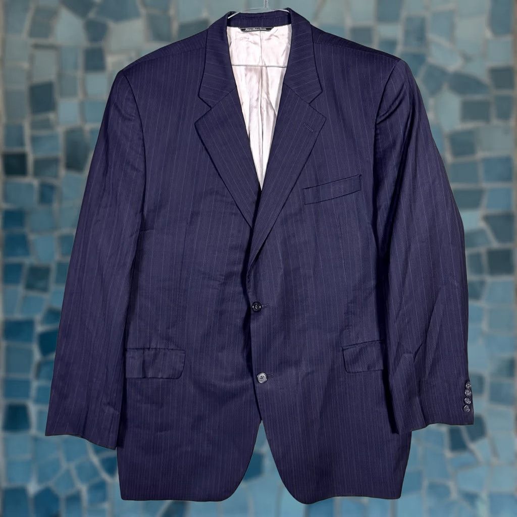 Jack Victor Jack Victor Blazer Mens 48L Wool Striped Single-Breasted 2-Button Notch Lapel Long Jacket City Classic USA Wedding 110s Size 48R - 1 Thumbnail