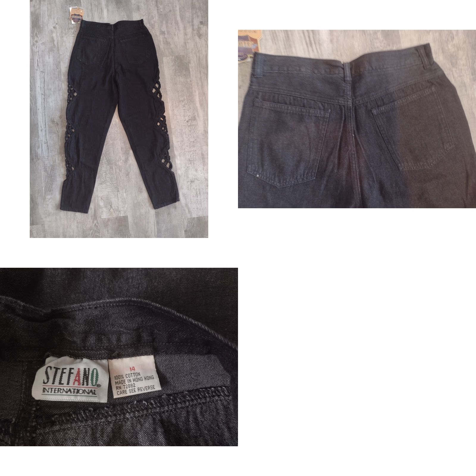 Vintage VINTAGE Stefano High Rise Jeans Women's 14 Denim Black 90s Mom NOS Pattern: Solid, Button, Zip Closure, Pockets, Diamond Side Design - 100% Cotton Size 36" / US 14 / IT 50 - 8 Thumbnail