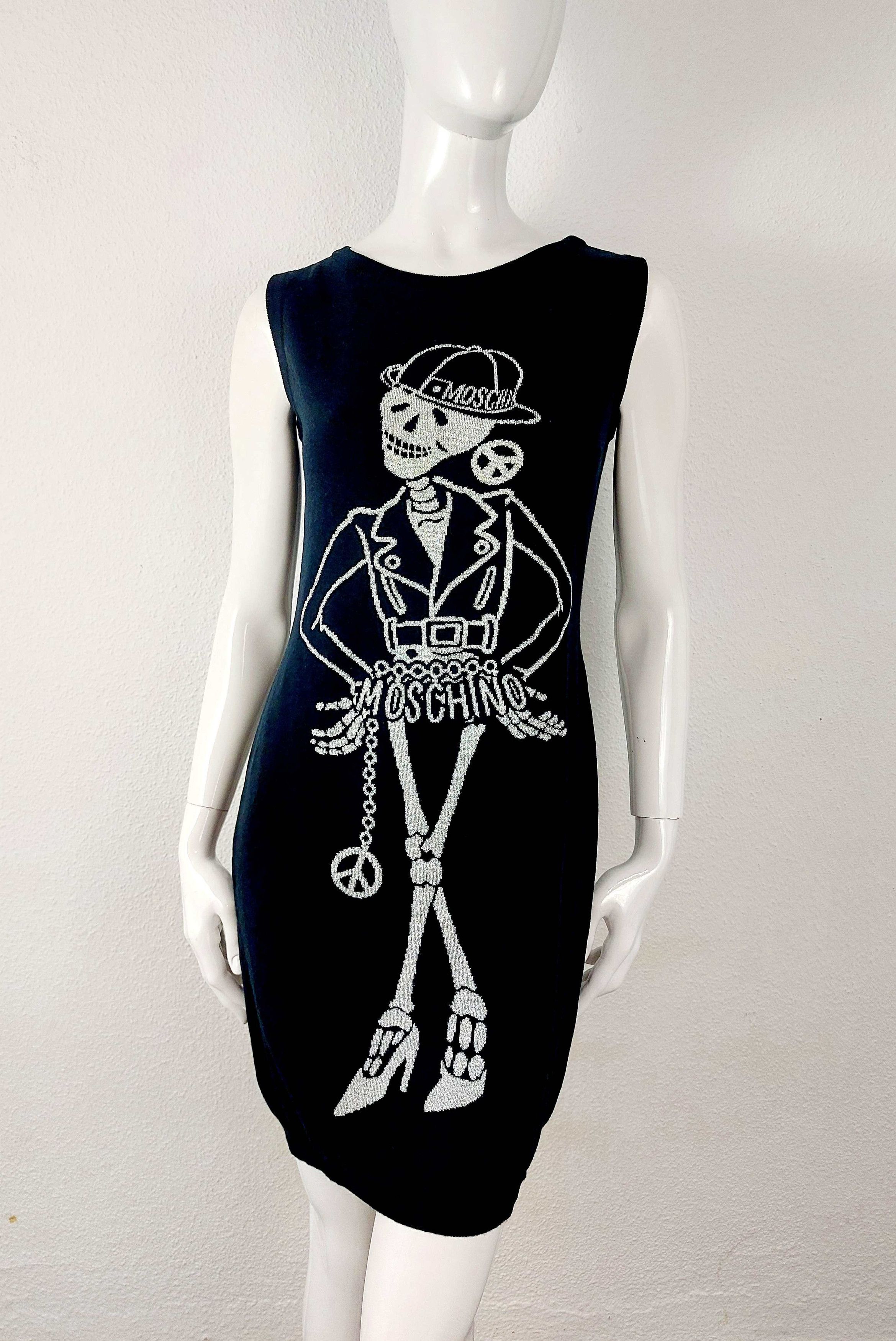 Moschino Moschino Couture Gold Skeleton Intarsia Wool Midi Dress Size M / US 6-8 / IT 42-44 - 4 Thumbnail