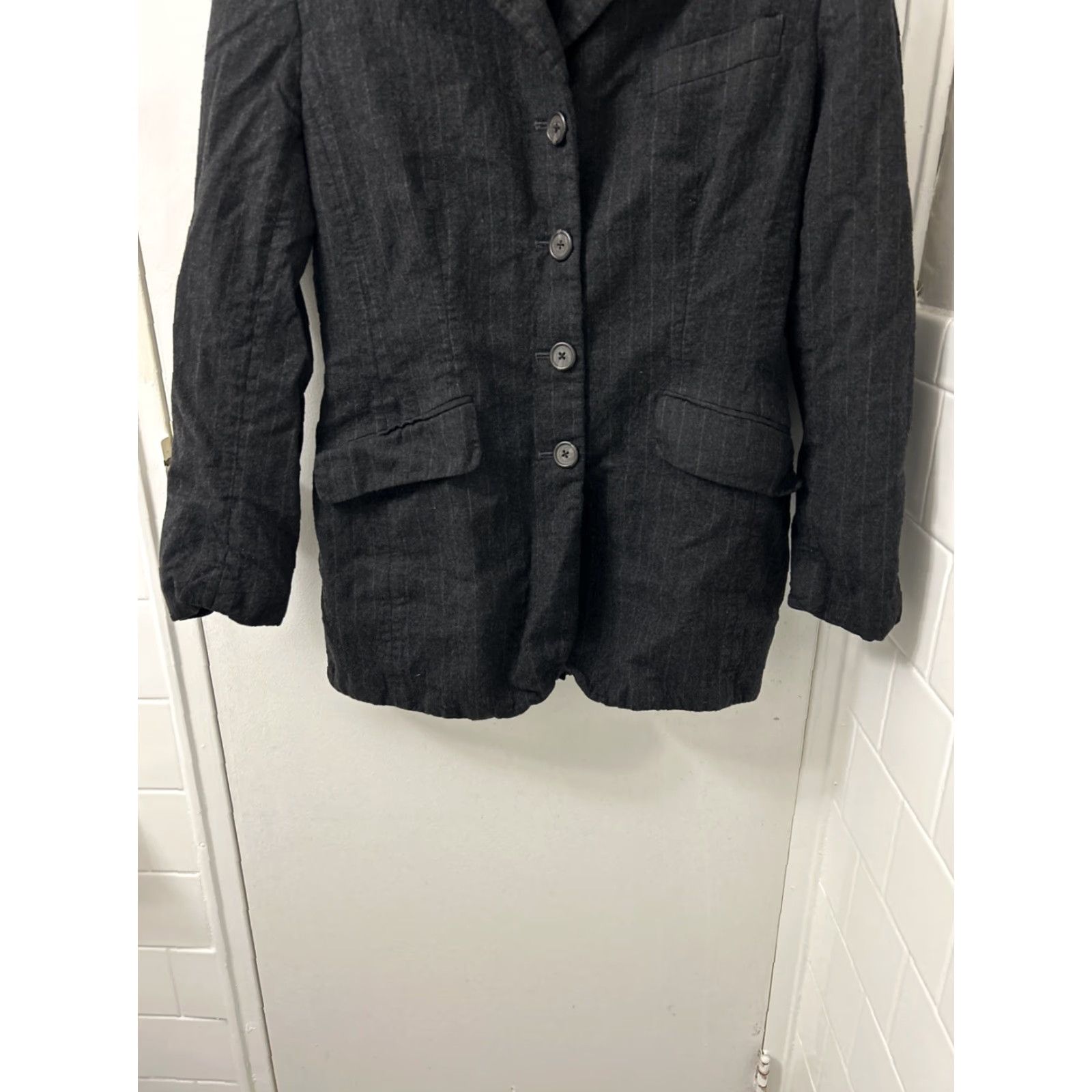 Ralph Lauren VINTAGE Lauren Ralph Lauren Blazer Women 8 Black Striped Worsted Wool US Made Mid-Length Button Cuff Classics Womens Size M / US 6-8 / IT 42-44 - 3 Thumbnail