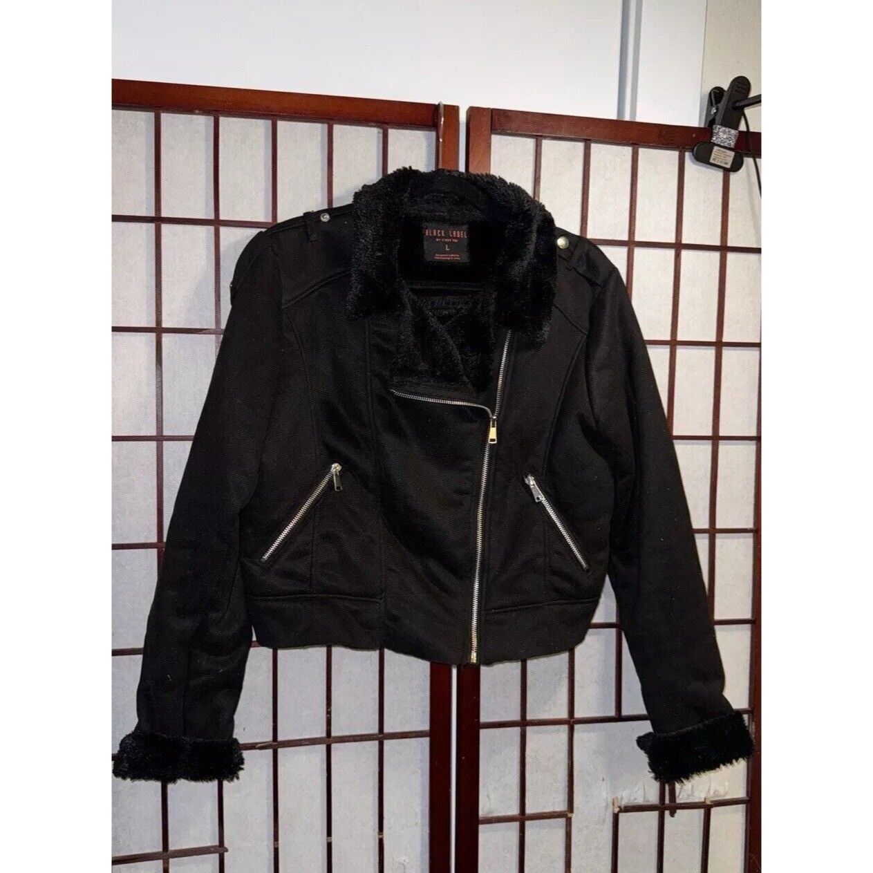Black Label Black Label Cropped Biker Jacket Black Faux Suede Faux Shear Size L / US 10 / IT 46 - 1 Thumbnail