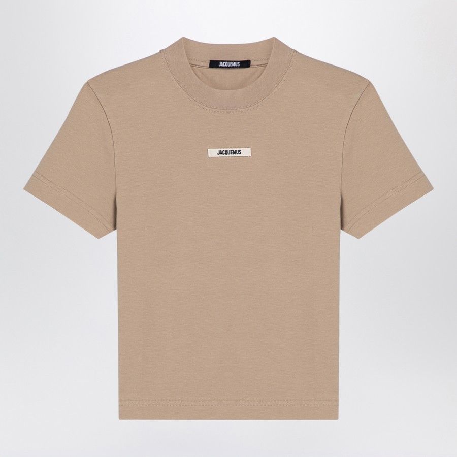 Jacquemus o1d2blof0824 Gros Grain T-Shirt With Logo in Beige Size M / US 6-8 / IT 42-44 - 1 Thumbnail