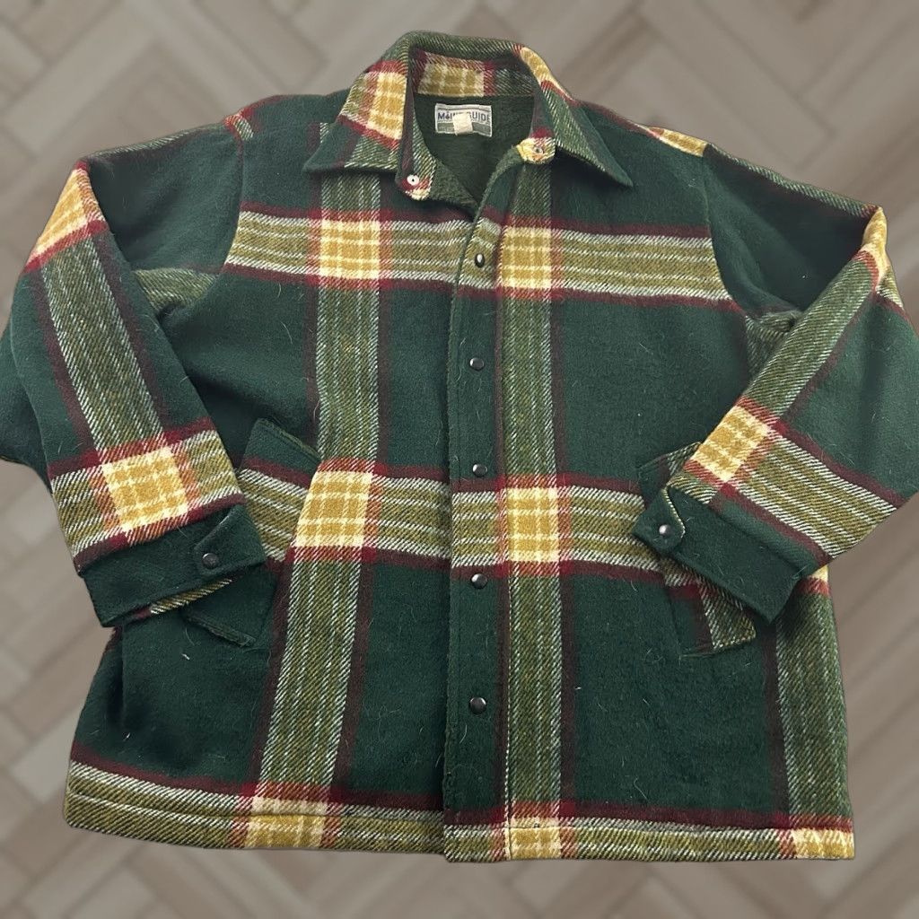 Vintage VINTAGE Maine Guide Fleece Lined Wool Snap Button Shirt Jacket Men's Large Green Size US L / EU 52-54 / 3 - 1 Thumbnail