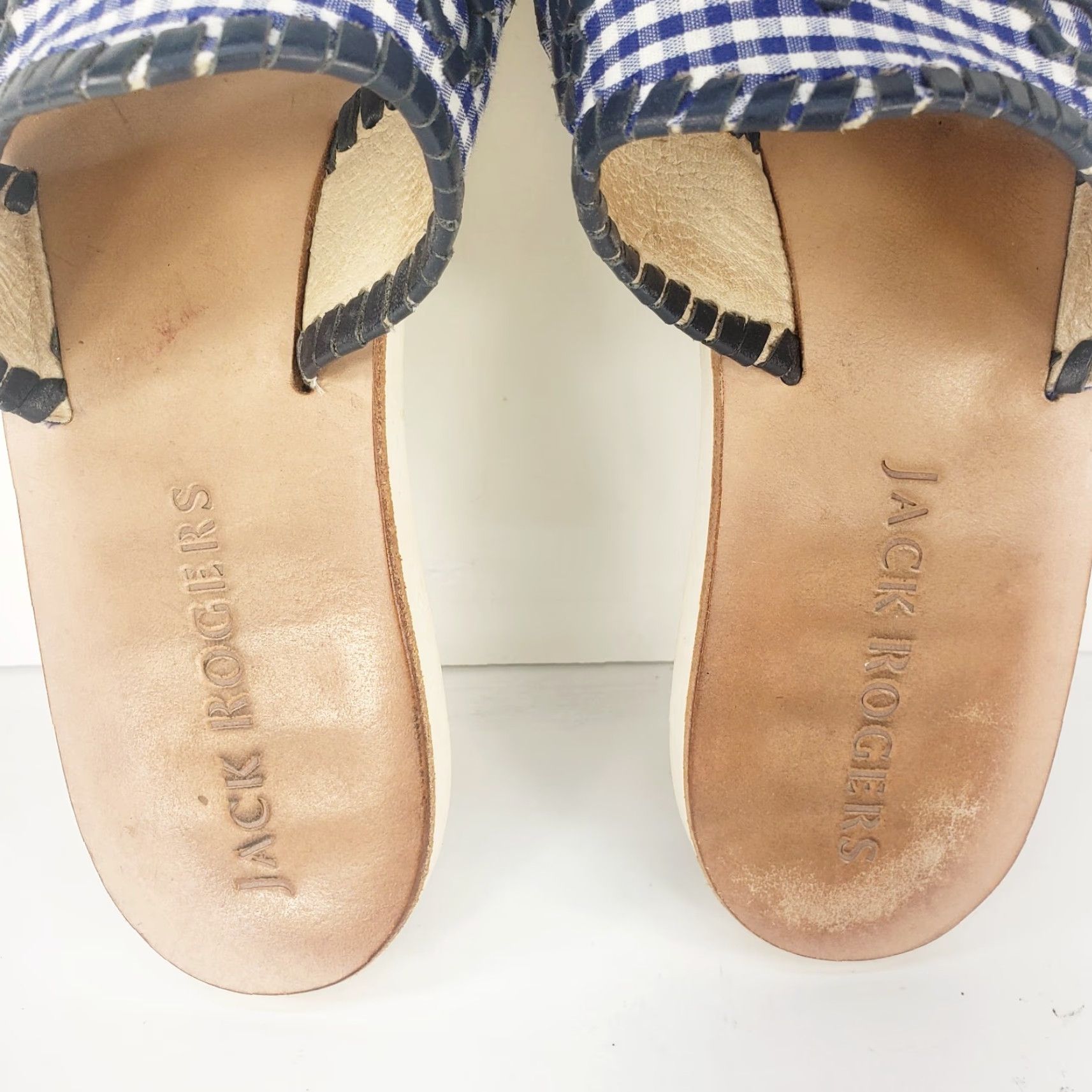 Jack Rogers JACK ROGERS Blue Gingham Check Whipstitch Fabric Slides Sandals 8M Womens Slip On Casual Travel Party/Cocktail Sandals Size US 8 / IT 38 - 7 Thumbnail