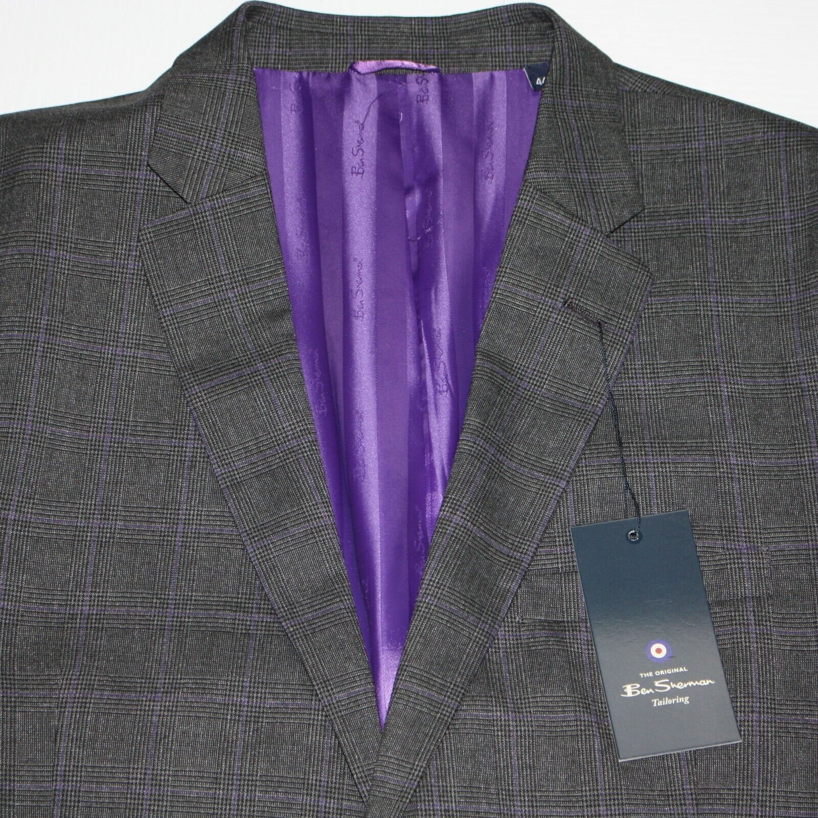 Ben Sherman Stretch Gray Windowpane Plaid Suit Separates Jacket sz 44R Size 44R - 3 Thumbnail