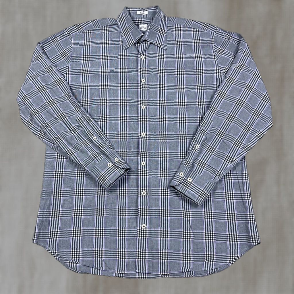 Peter Millar Peter Millar Shirt Men Large Black Plaid Button-Up Glen Dress Poplin Size 42R - 1 Thumbnail