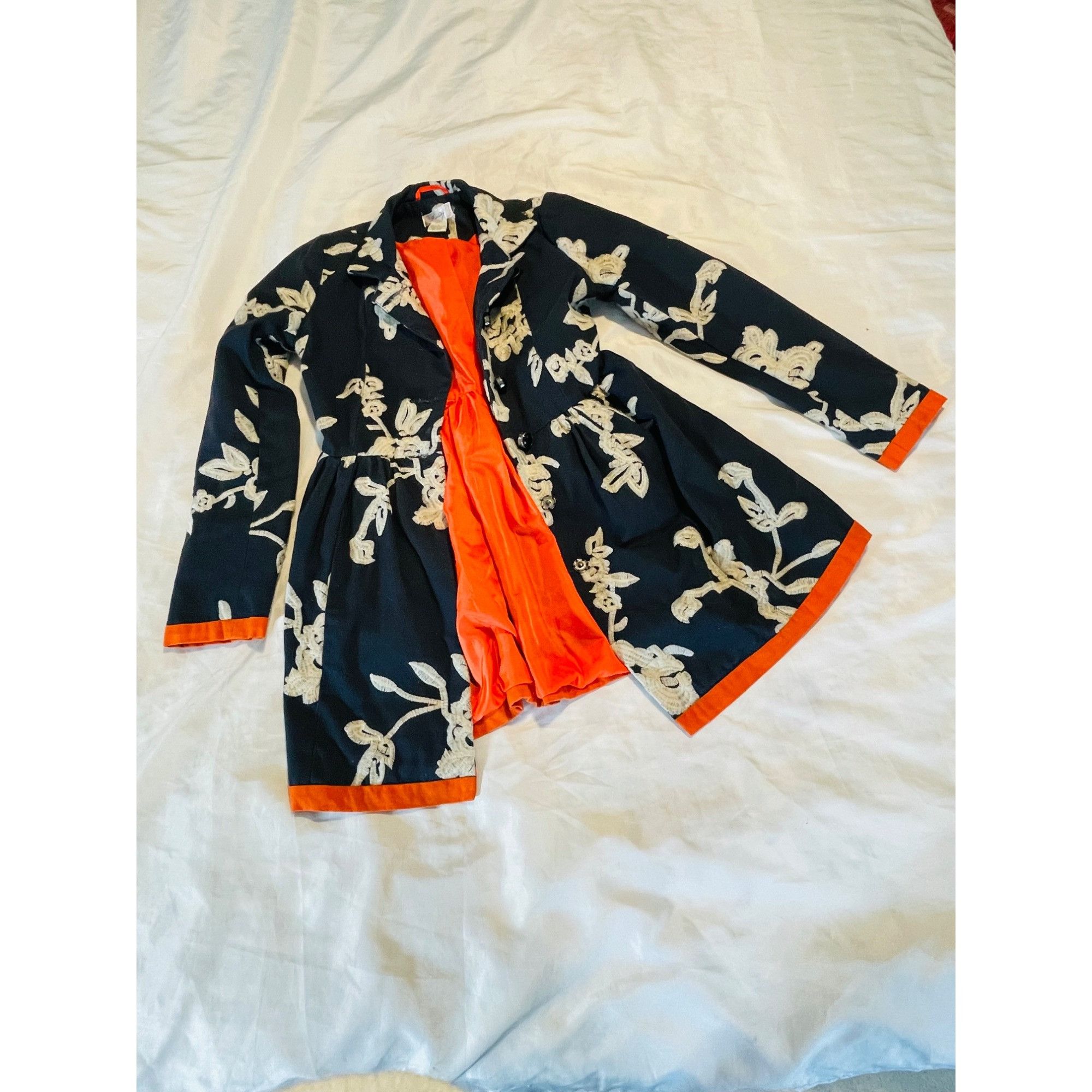 Other Freeway Floral Embroidered Baby Doll Jacket, Navy With Orang Size S / US 4 / IT 40 - 4 Thumbnail