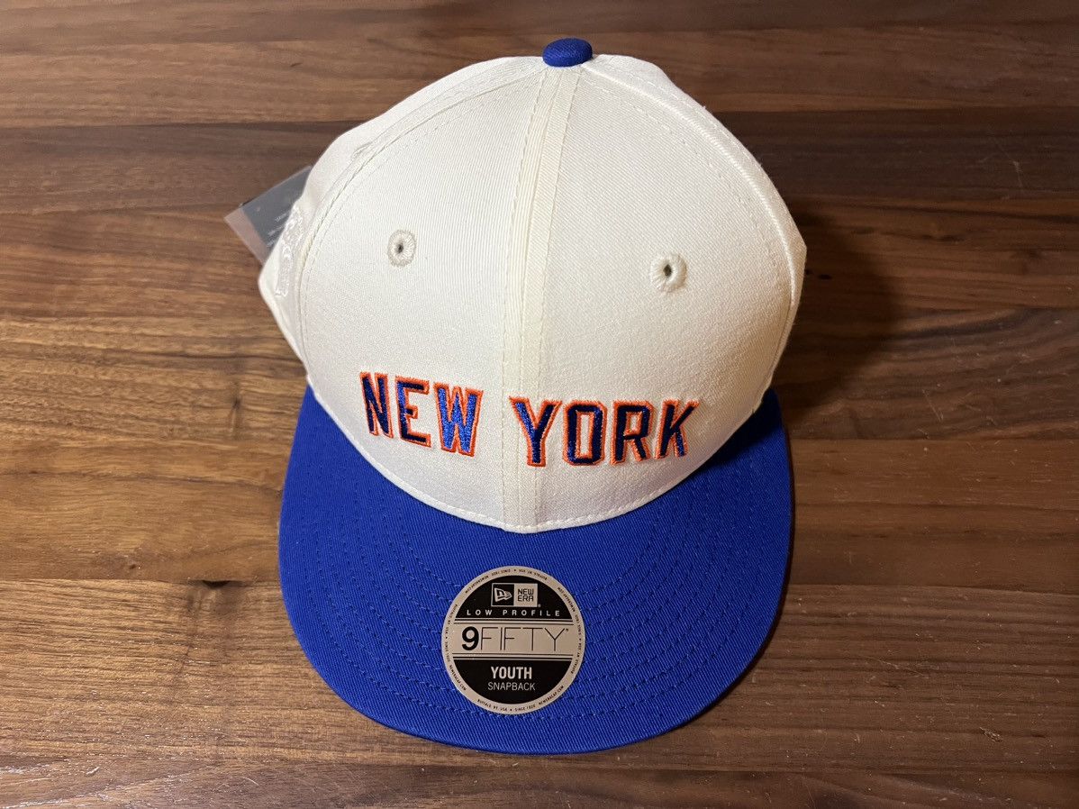 image of Kith Kids & New Era New York Knicks 9Fifty Snapback Sandrift in White