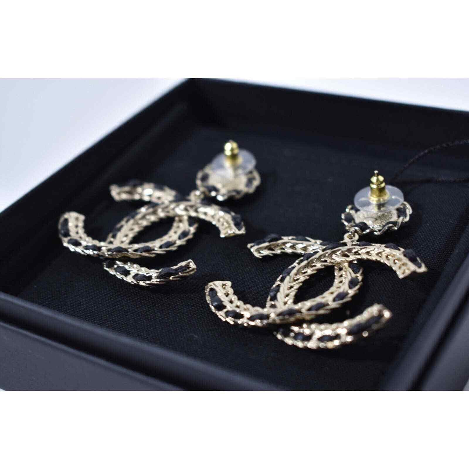 Chanel Chanel Leather Gold Chain Dangle Drop Statement Earrings Size ONE SIZE - 9 Thumbnail