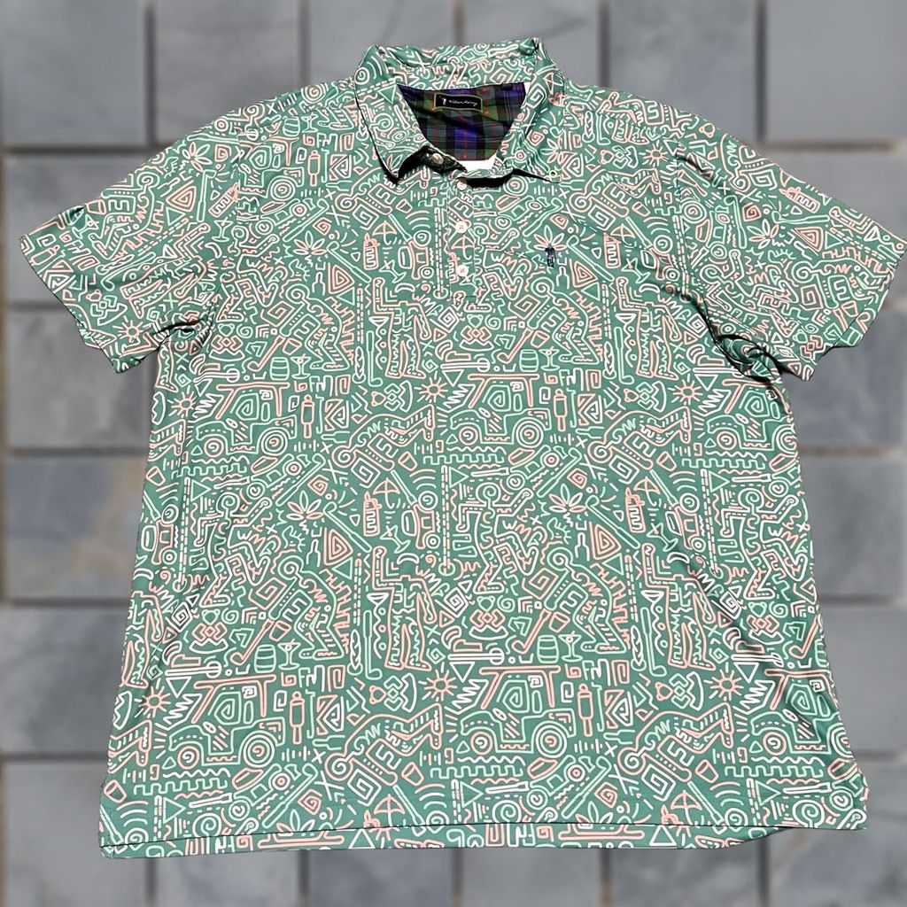 Vintage William Murray Polo Shirt Mens XL Green Performance Golf Geometric Polo Shirt XL Mens Green William Murray Geometric Golf Polo Shirt Mens XL Green Size US XL / EU 56 / 4 - 1 Thumbnail