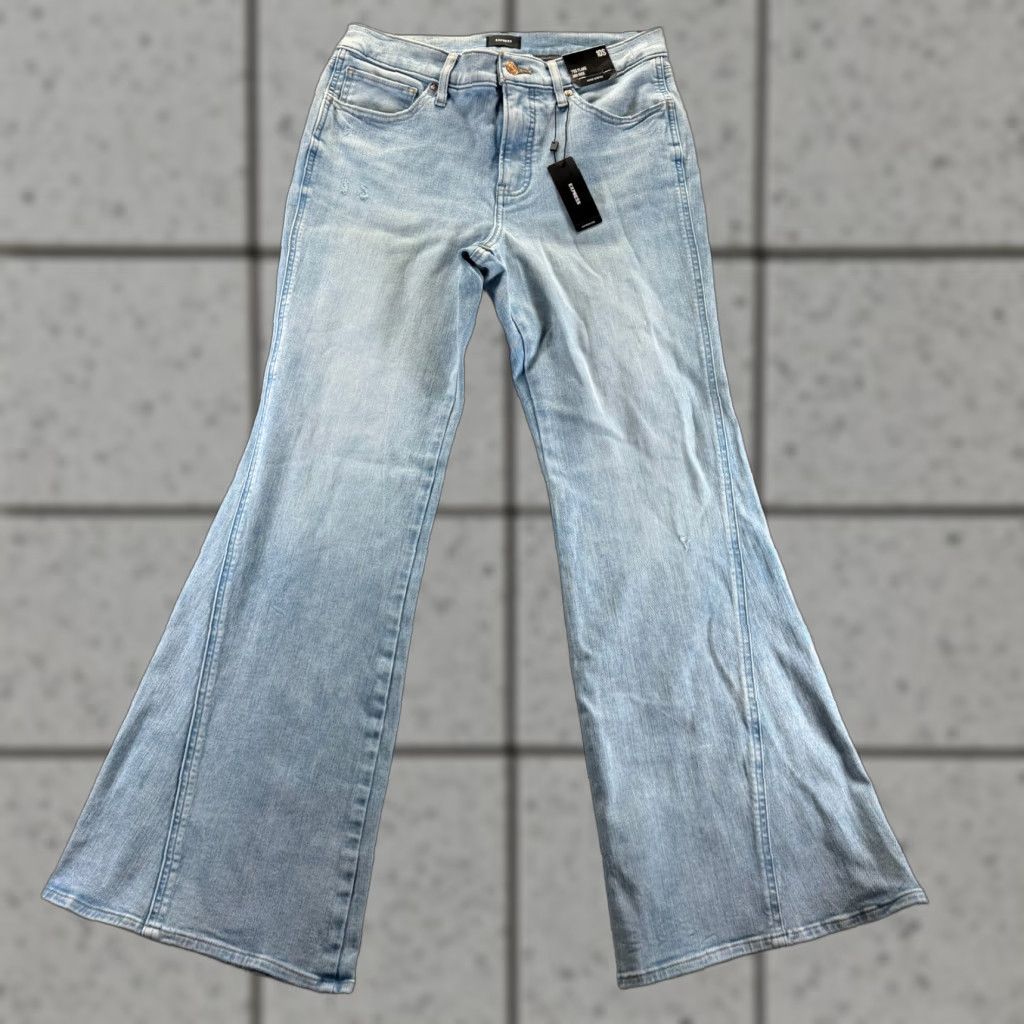 VINTAGE Express Jeans Womens 10 Blue Cotton Denim Flared Mid-Rise Stretch 70s Jeans