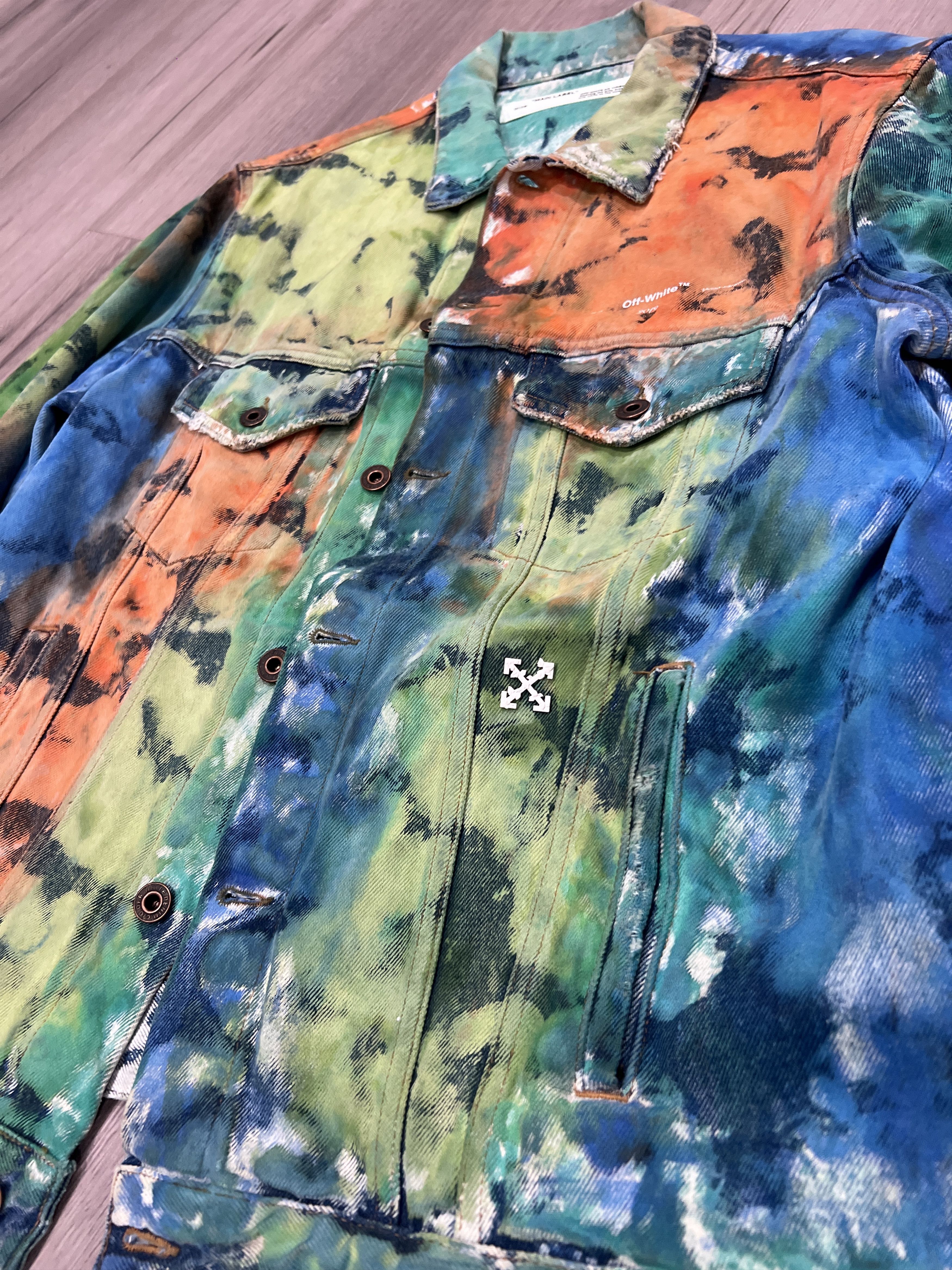 Designer × Off-White SS2019 Painted Distressed Trucker Jacket Size US XXL / EU 58 / 5 - 2 Thumbnail