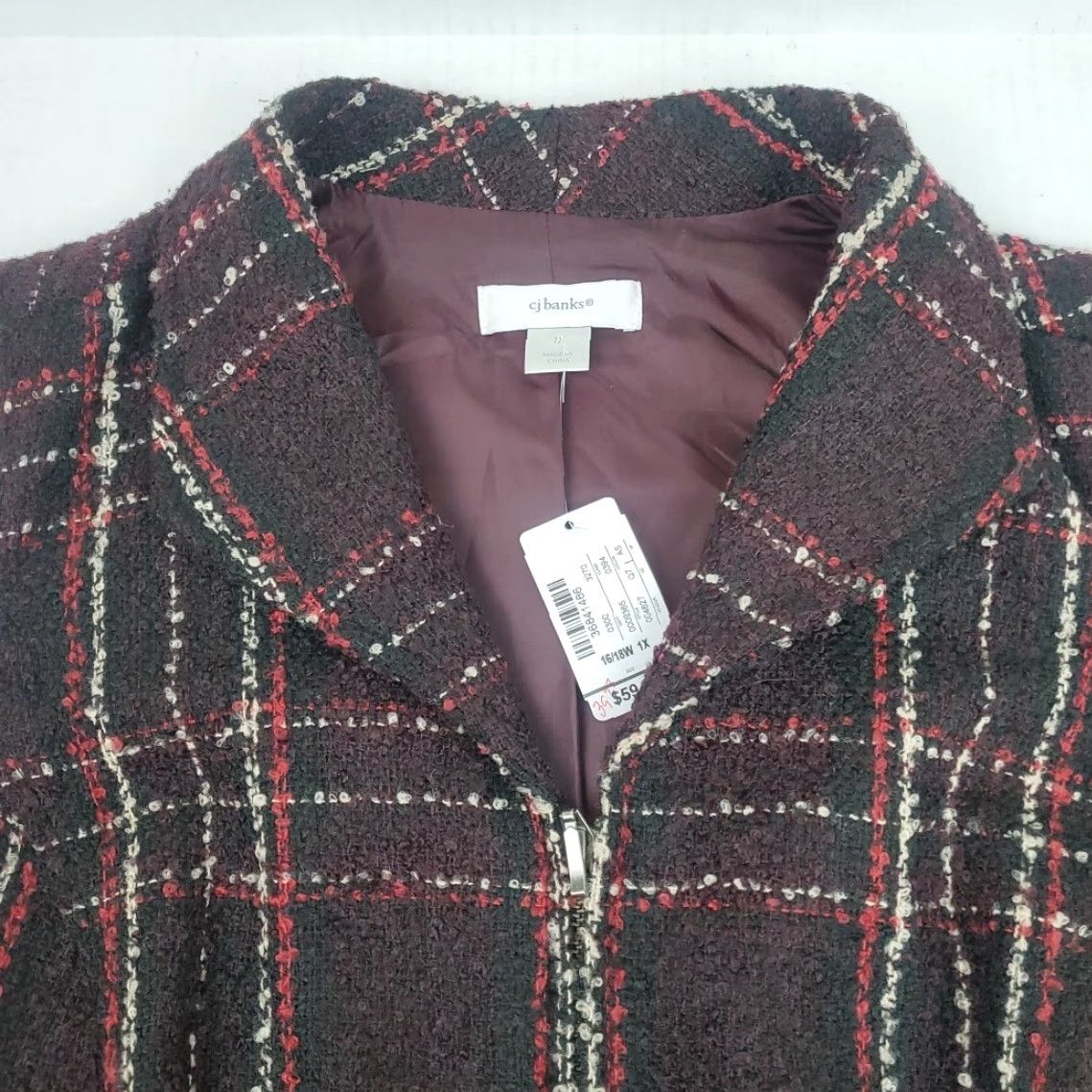 Vintage VINTAGE CJ Banks Poly Blend Sleeveless Full Zip Lined Vest Burgandy White Womens 1X Size XL / US 12-14 / IT 48-50 - 2 Thumbnail
